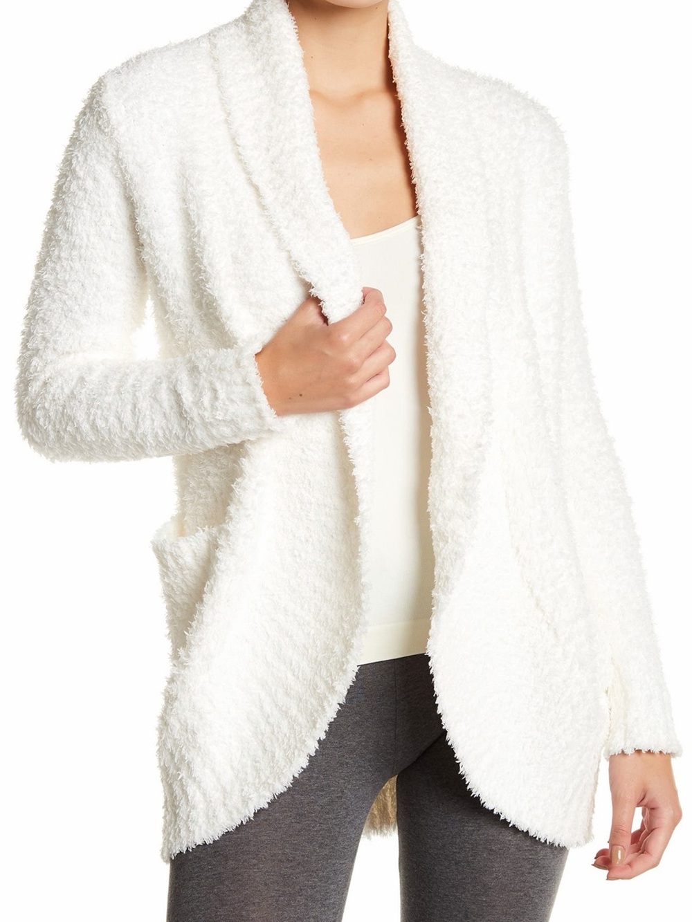 Honeydew Cozy Open-Front White Bouclé Cardigan Sweater